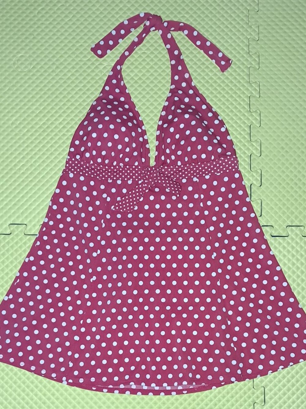 KIM ROGERS Red Polka Dot Hot Mini Swim Dress Swimsuit Halter Neckline Strap